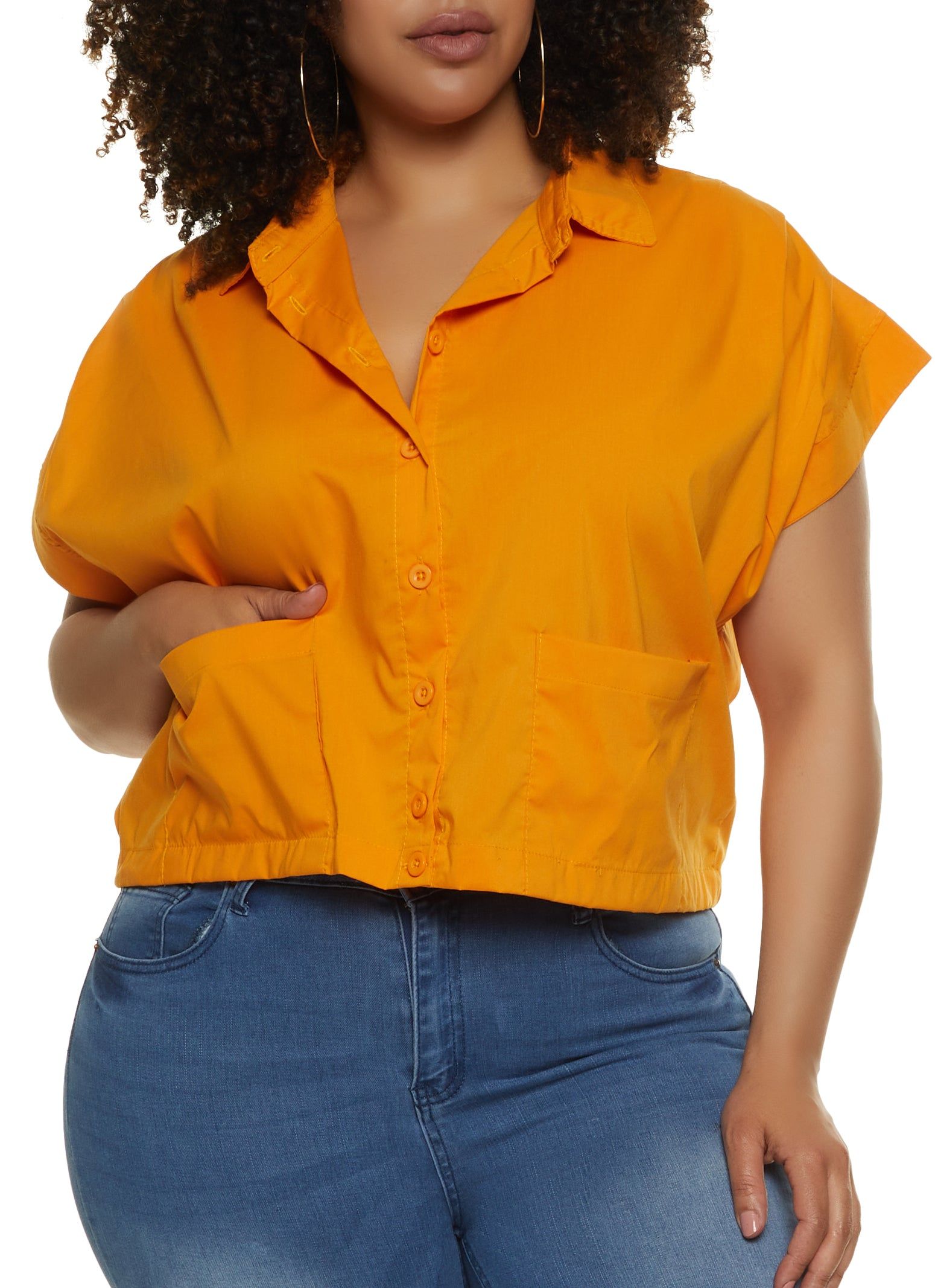 Plus Size Toggle Hem Button Front Shirt sold by Rainbow