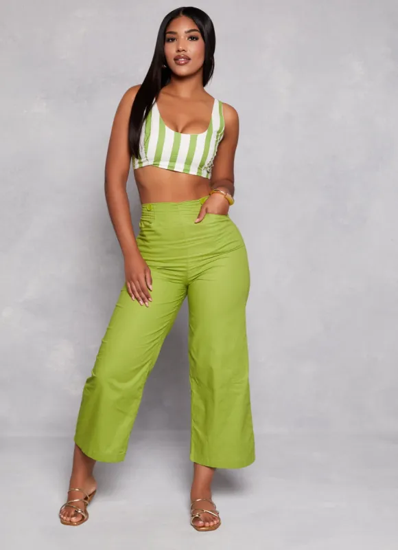 Button Detail High Waist Ankle Pants sold by Rainbow