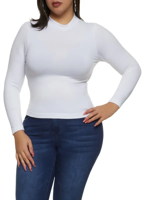 Plus Size Mock Neck Long Sleeve Top sold by Rainbow