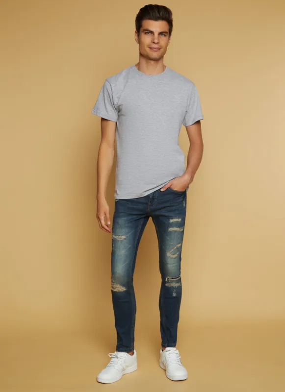 Mens Acid Wash Patch and Repair Skinny Jeans made by Rainbow
