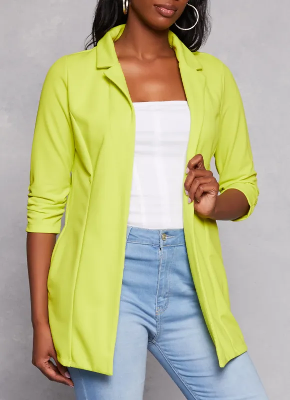 Solid Open Front Ruched Sleeve Blazer sold by Rainbow