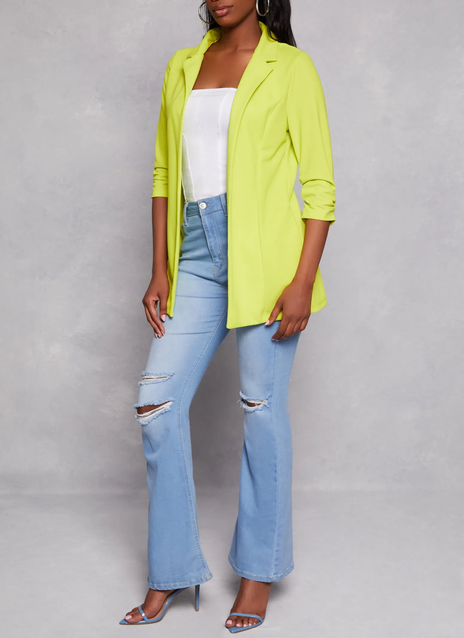 Solid Open Front Ruched Sleeve Blazer sold by Rainbow product image thumbnail 2