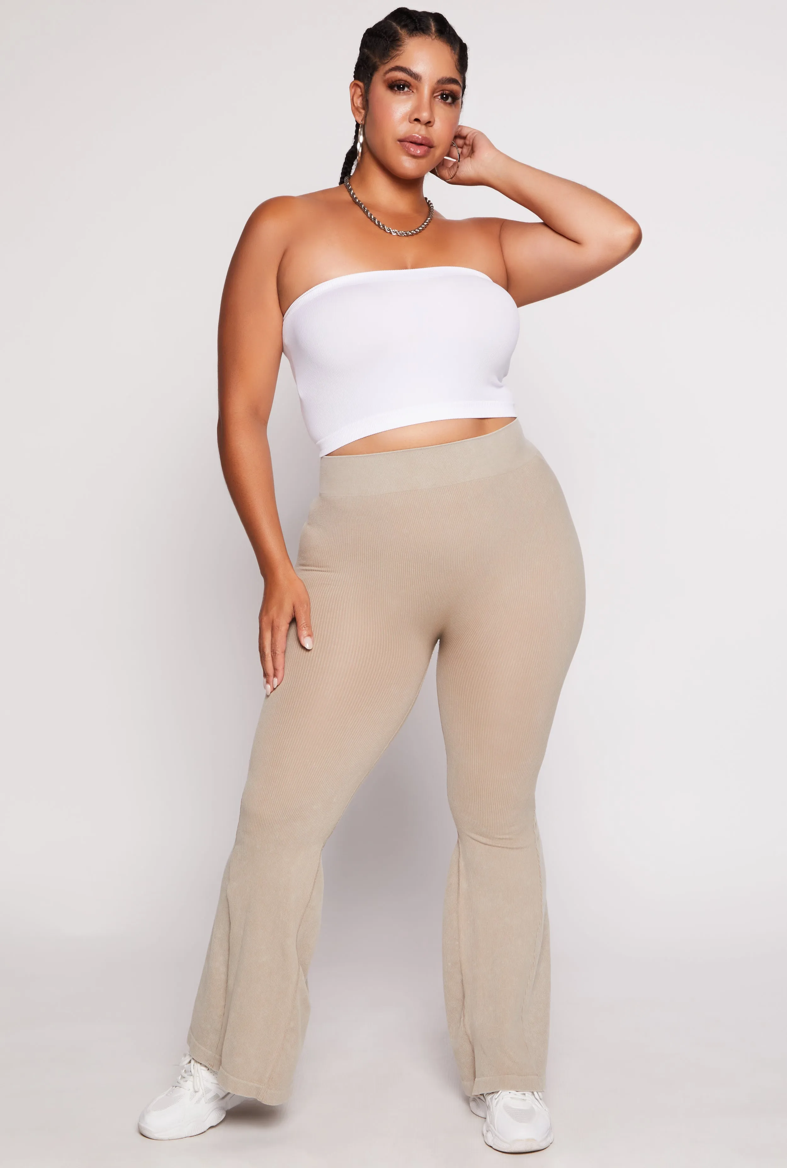Plus Size Seamless Ribbed High Waisted Flare Pants sold by Rainbow