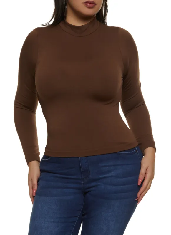 Plus Size Mock Neck Long Sleeve Top sold by Rainbow