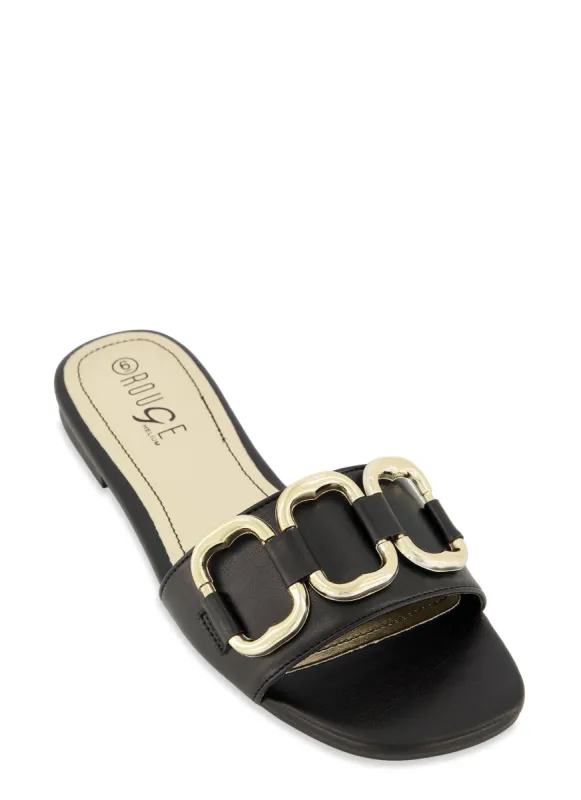 Metallic Ring Detail Slide Sandals sold by Rainbow
