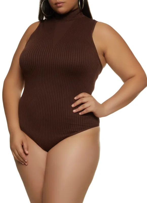 Plus Size Ribbed Mock Neck Bodysuit sold by Rainbow