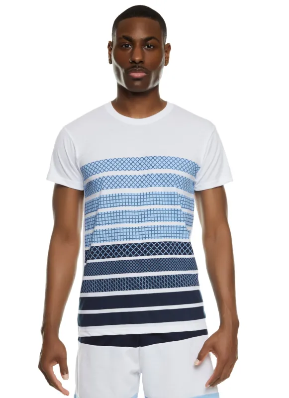 Mens Lattice Striped T Shirt sold by Rainbow