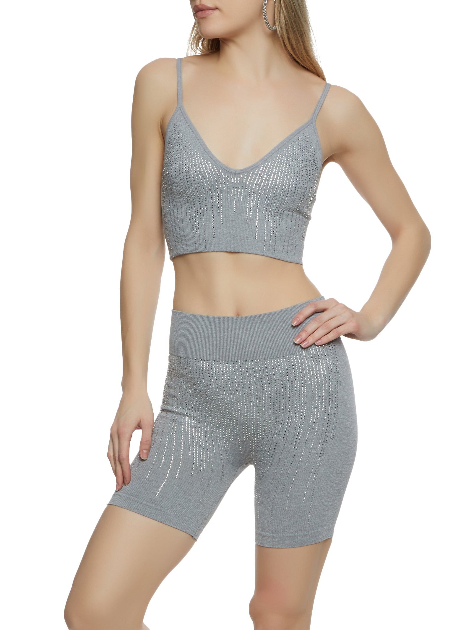Rhinestone Seamless Crop Top and Short Set sold by Rainbow product image thumbnail 2