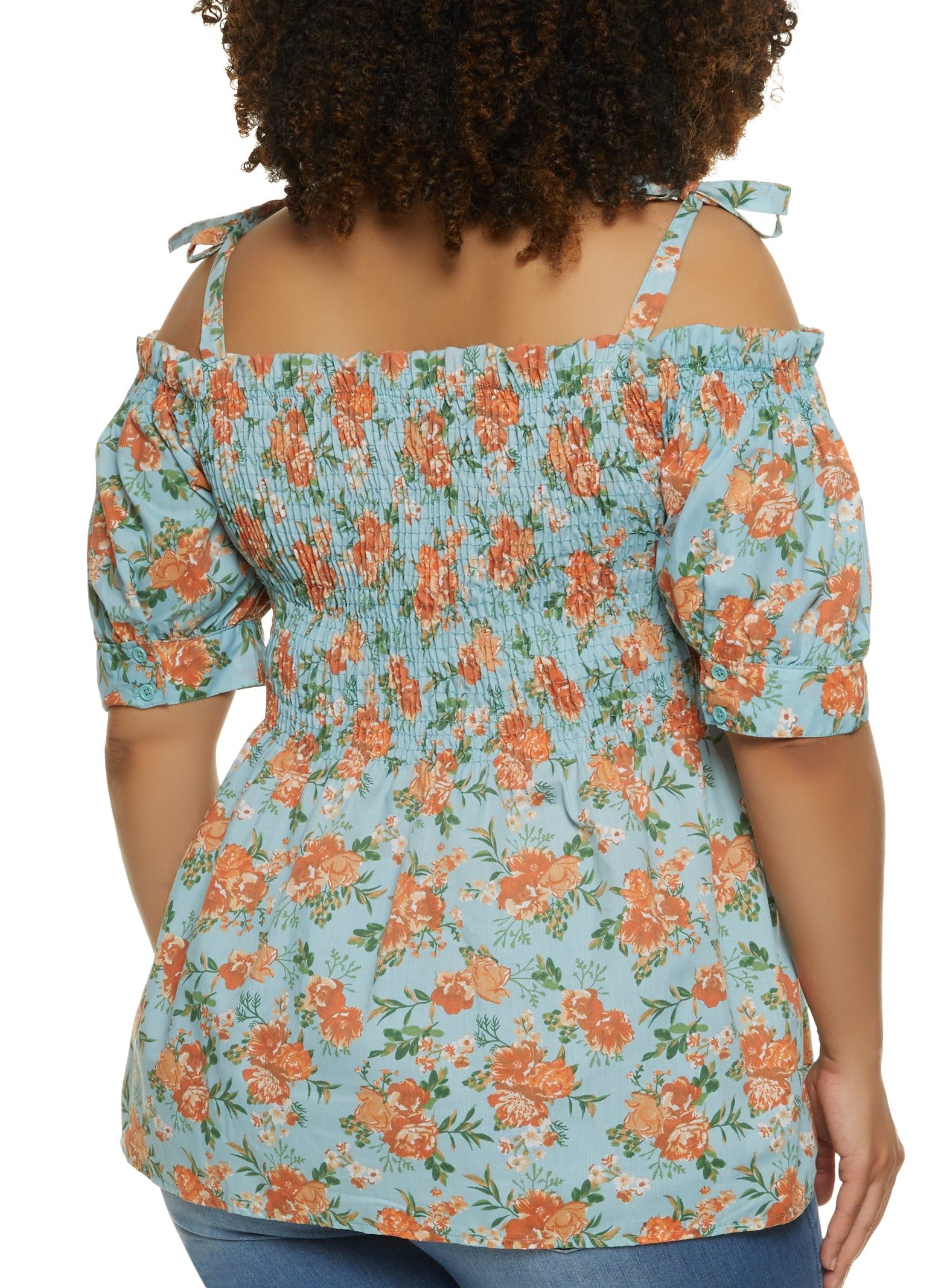 Plus Size Floral Smocked Cold Shoulder Top sold by Rainbow product image thumbnail 2