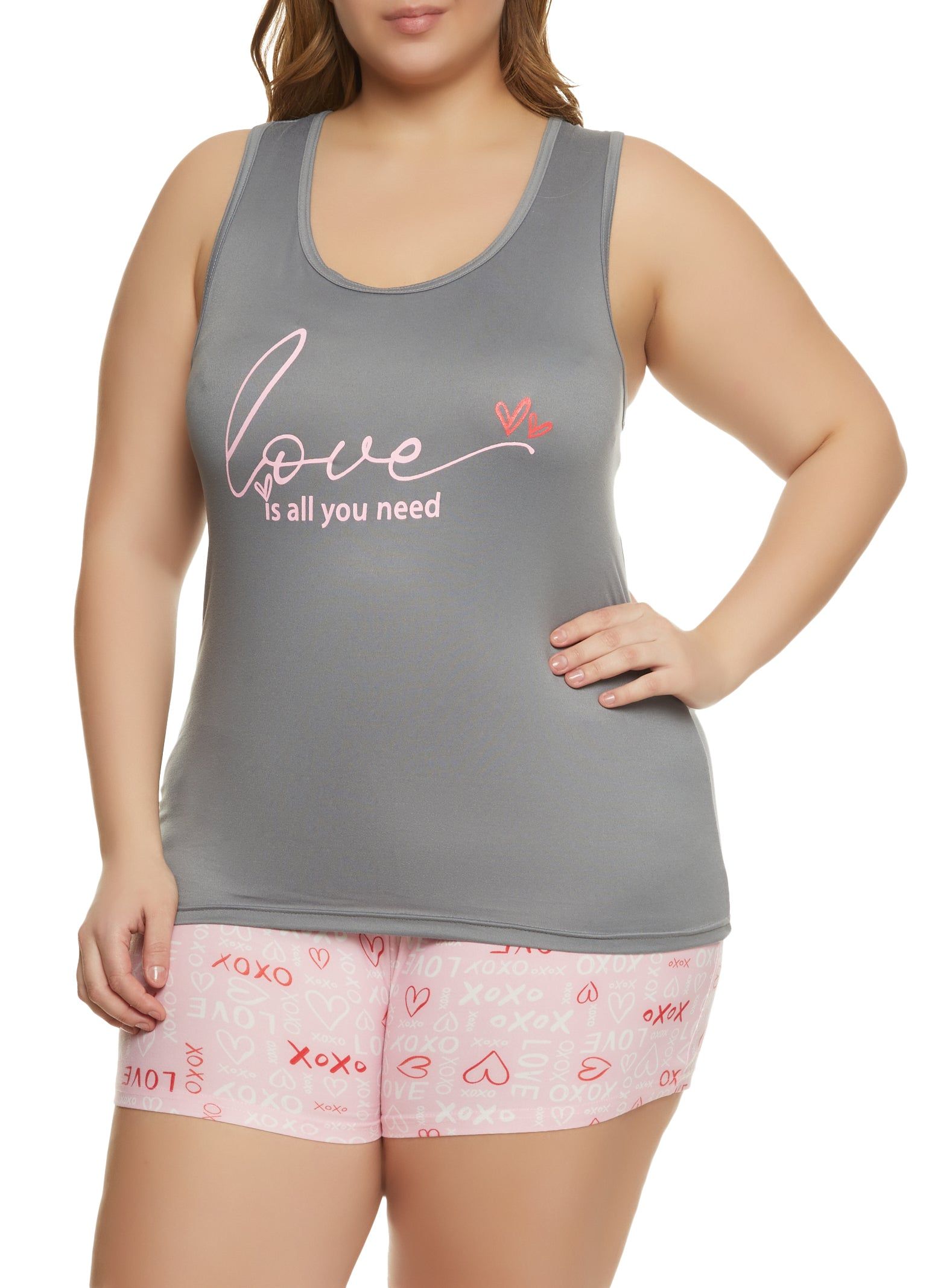 Plus Size Love Is All You Need Graphic Pajama Tank Top and Shorts sold by Rainbow