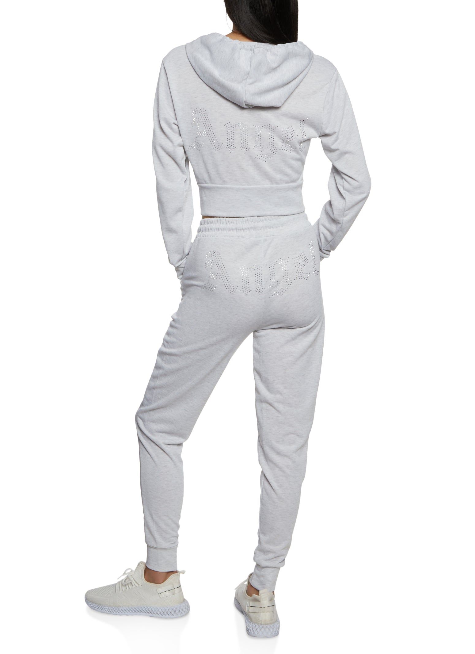 Angel Rhinestone Zip Front Cropped Hoodie sold by Rainbow