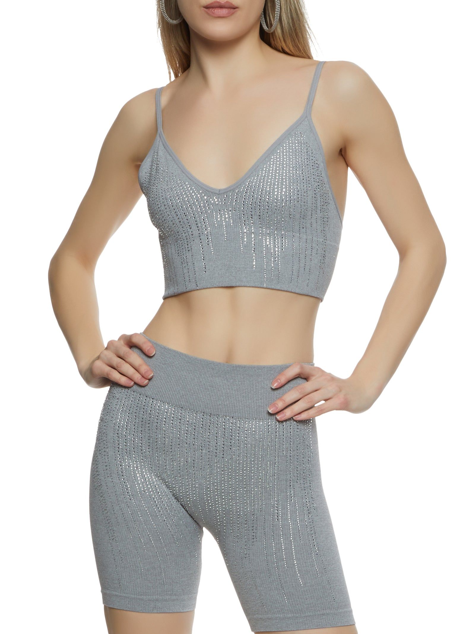 Rhinestone Seamless Crop Top and Short Set sold by Rainbow