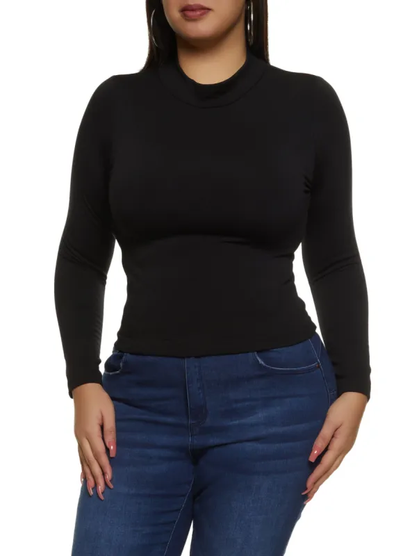 Plus Size Mock Neck Long Sleeve Top sold by Rainbow