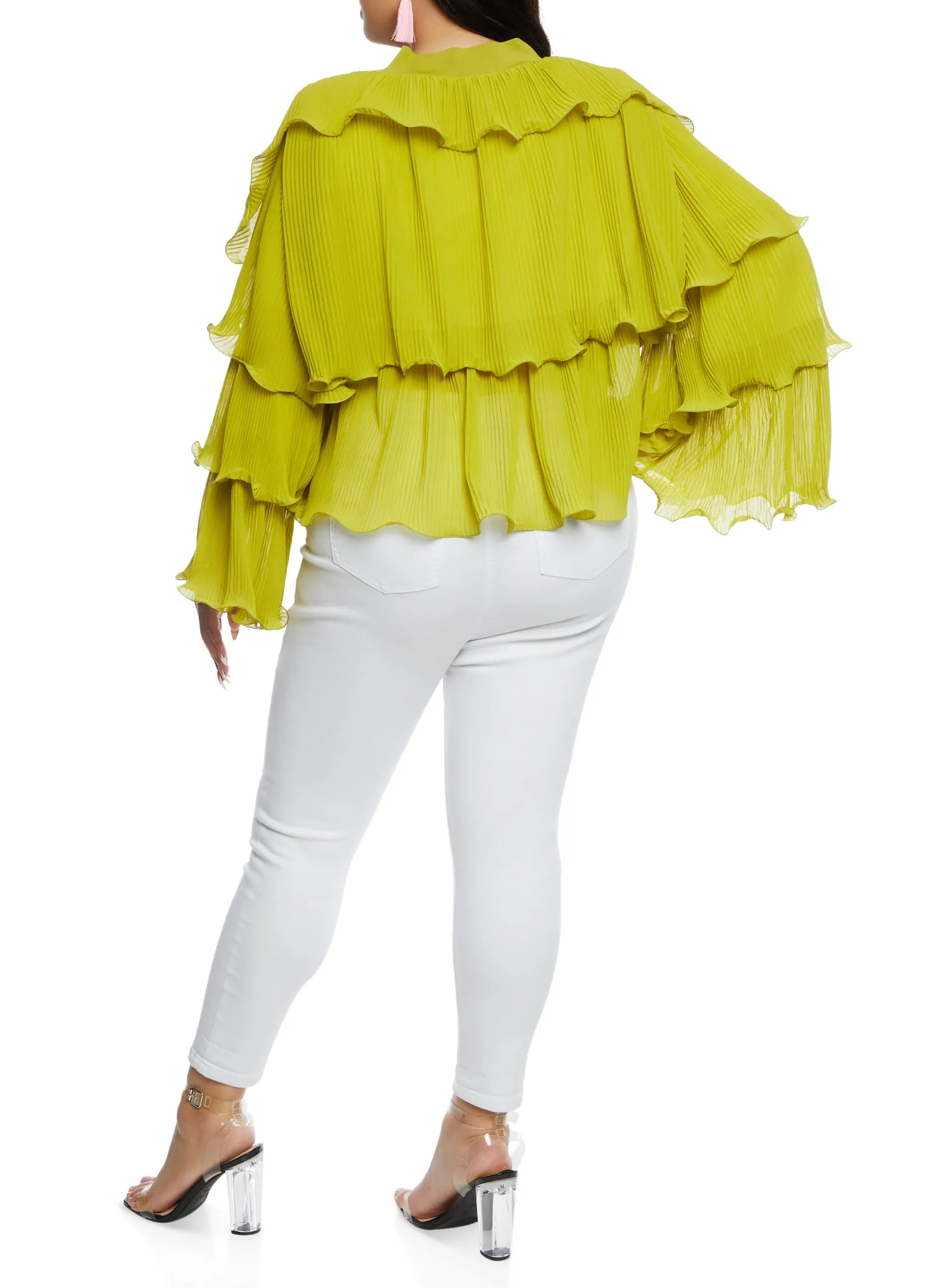 Plus Size Plisse Ruffled Tiered Bell Sleeve Blouse sold by Rainbow product image thumbnail 3