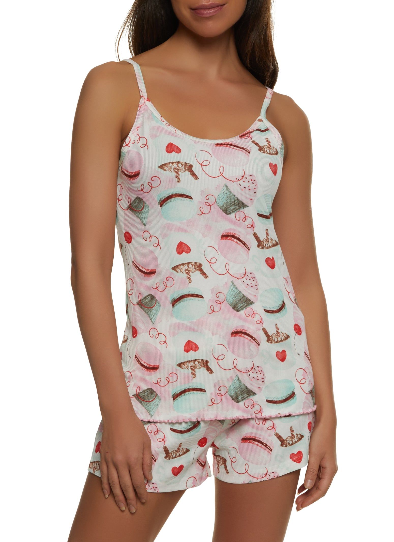 Ribbed Knit Printed Pajama Cami and Shorts sold by Rainbow