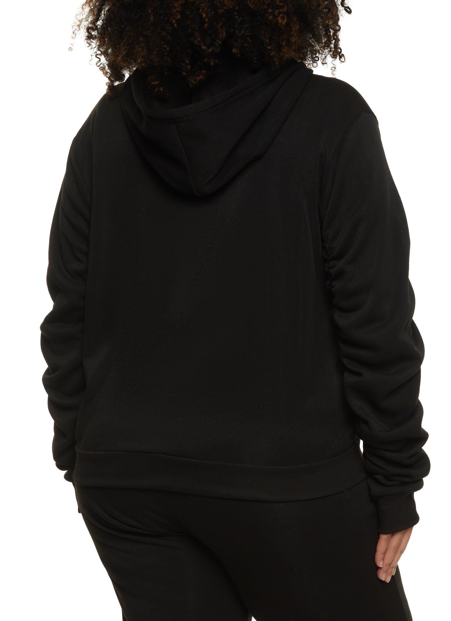 Plus Size Zip Neck Ruched Sleeve Hoodie sold by Rainbow product image thumbnail 3