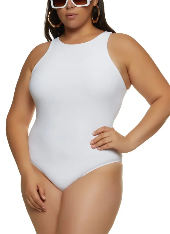 Plus Size Crew Neck Racerback Bodysuit sold by Rainbow