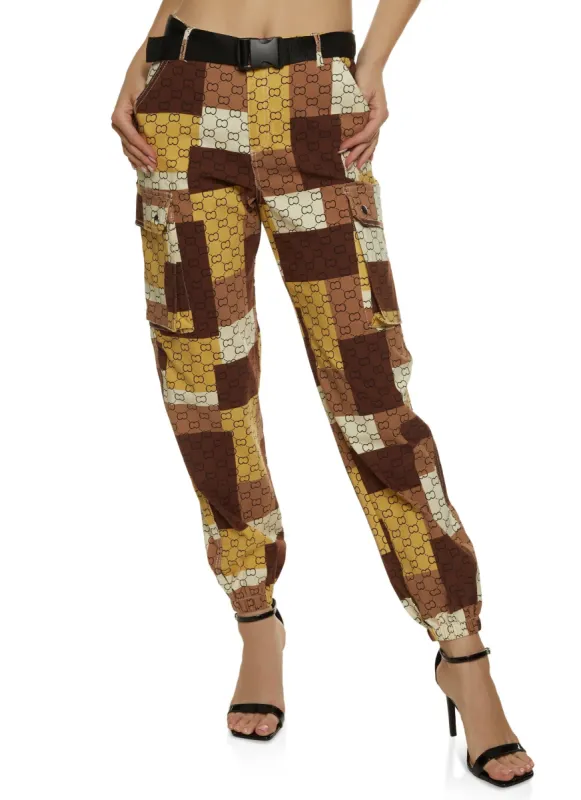 Mixed Print Belted Cargo Joggers sold by Rainbow