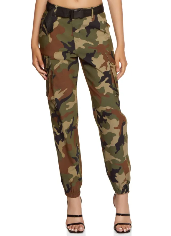 Mixed Print Belted Cargo Joggers sold by Rainbow