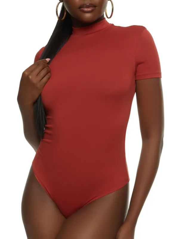 Solid Mock Neck Short Sleeve Bodysuit sold by Rainbow