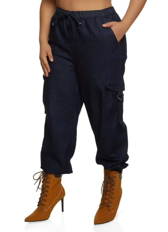 Plus Size Almost Famous Denim Buckle Detail Cargo Joggers sold by Rainbow