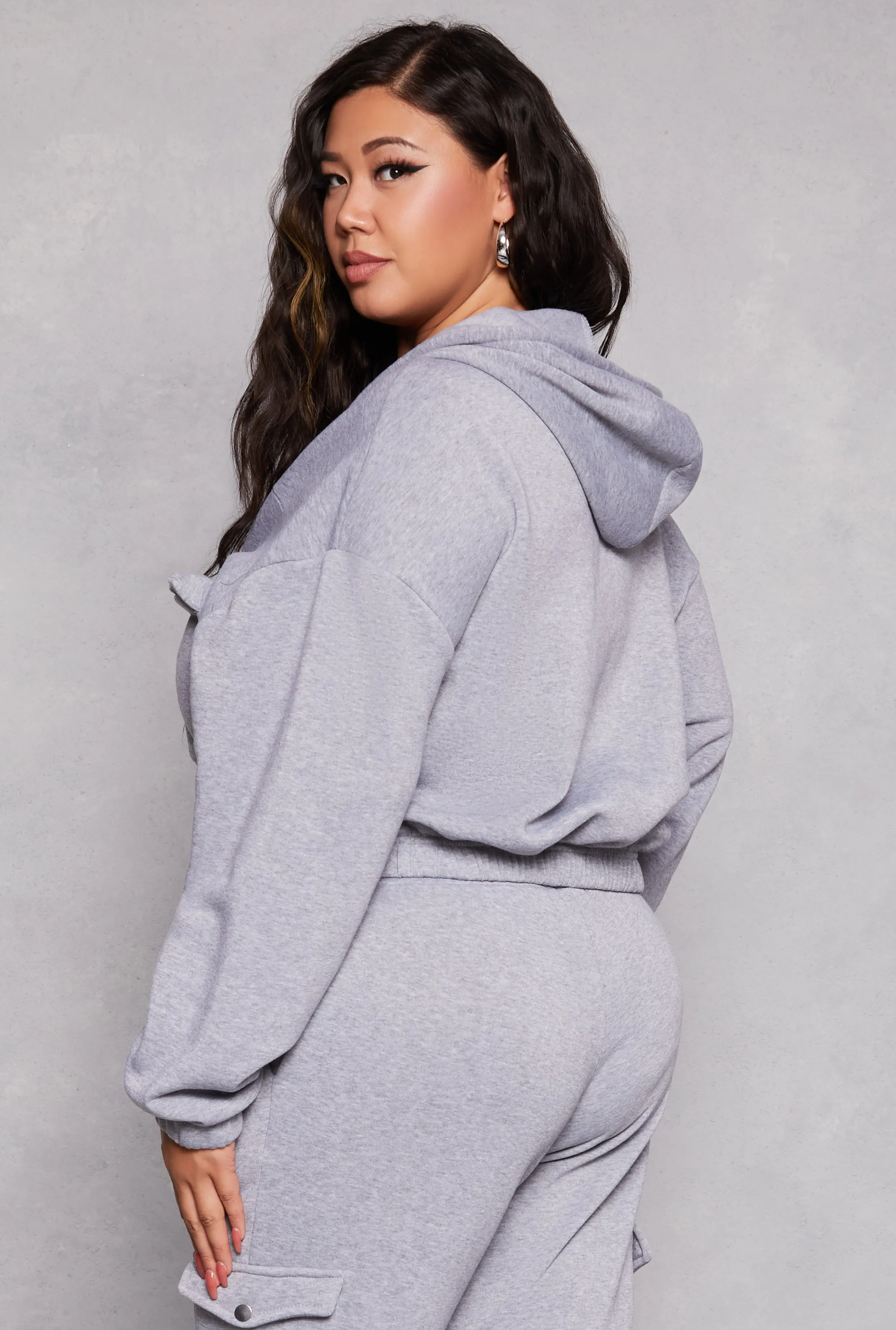 Plus Size Fleece Cargo Pocket Zip Front Hoodie sold by Rainbow product image thumbnail 3
