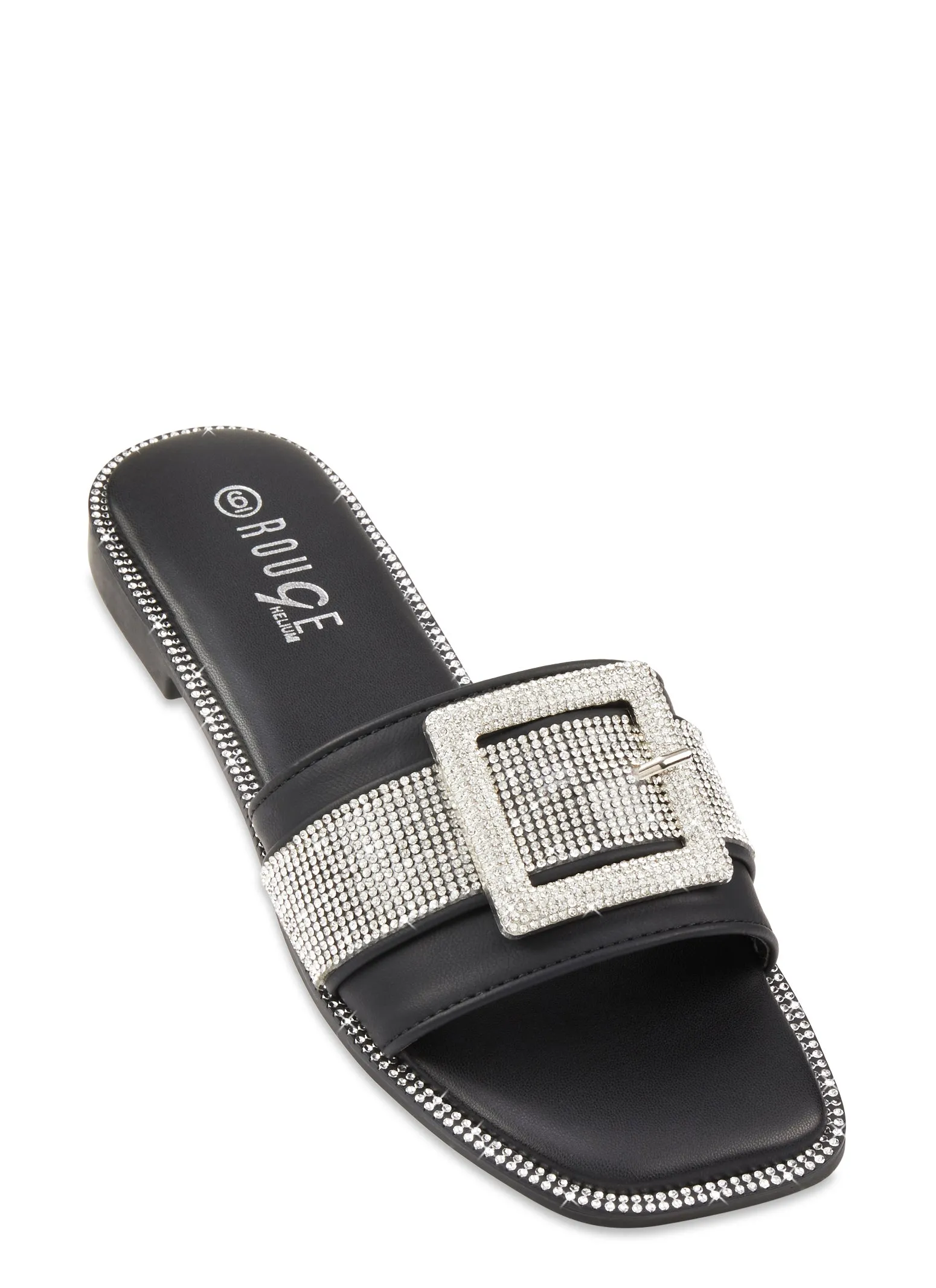 Rhinestone Studded Buckle Band Slide Sandals sold by Rainbow