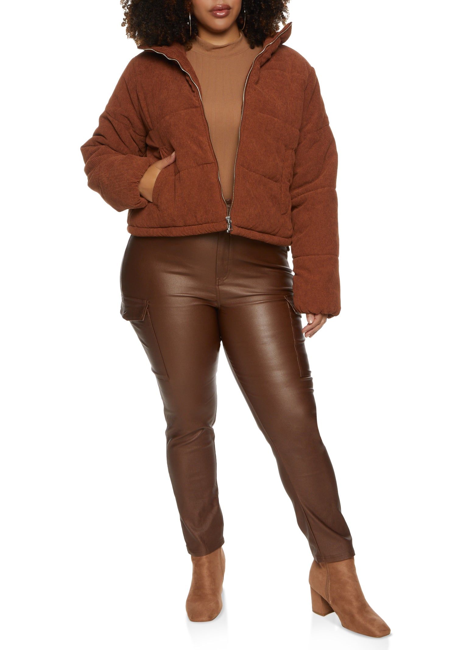 Plus Size Zip Front Corduroy Puffer Jacket sold by Rainbow product image thumbnail 2