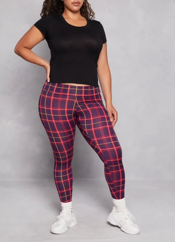 Plus Size Plaid Soft Knit High Waist Leggings sold by Rainbow