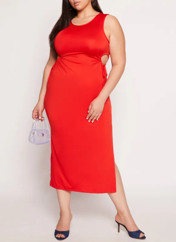 Plus Size Drawstring Cut Out Tank Dress sold by Rainbow