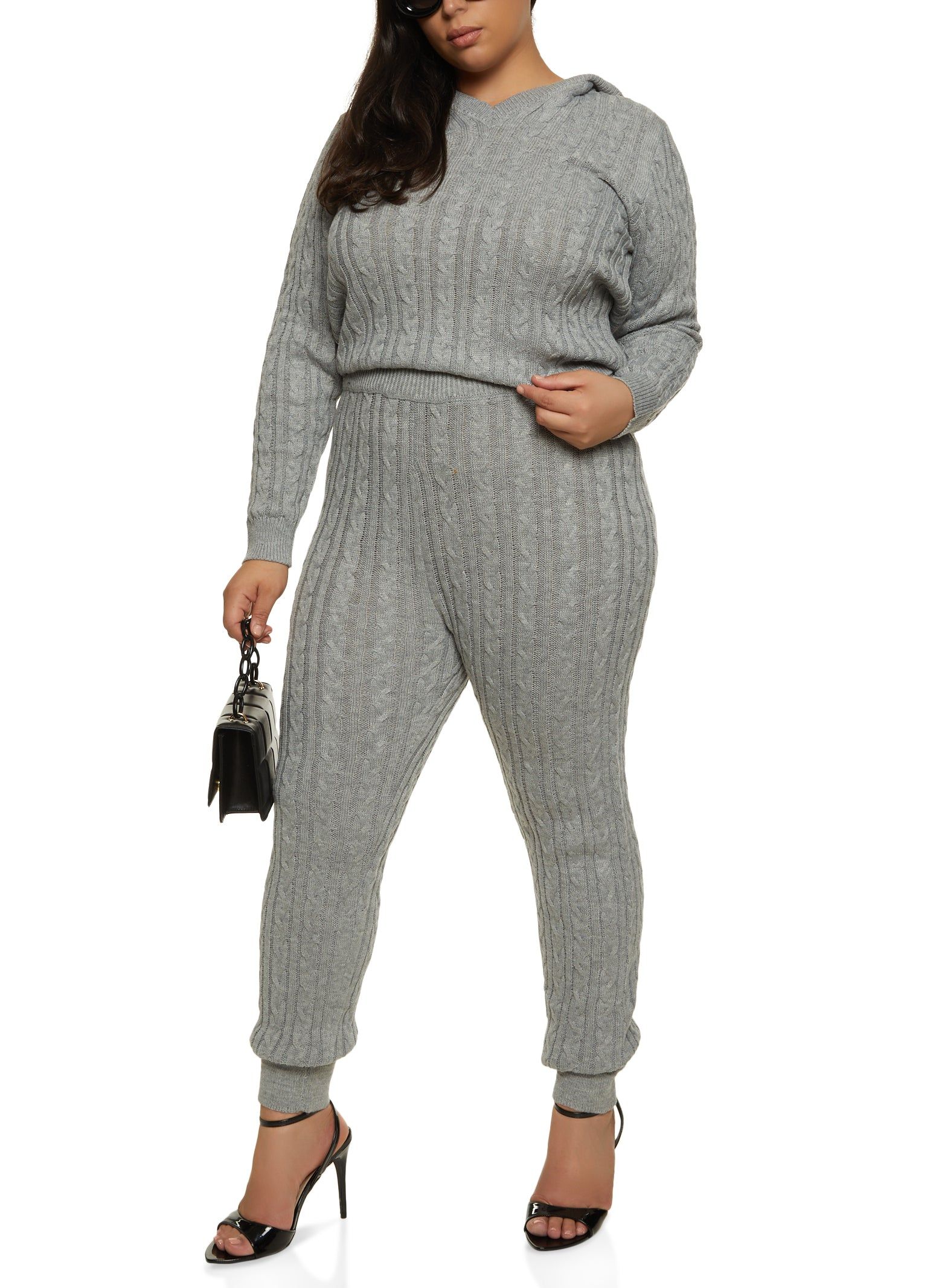 Plus Size Cable Knit Hooded Sweater sold by Rainbow