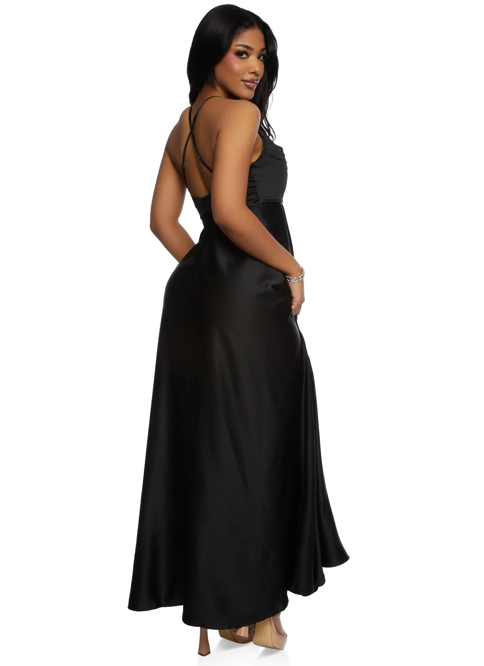 Haute Monde Rhinestone Strap Satin Maxi Dress sold by Rainbow product image thumbnail 3