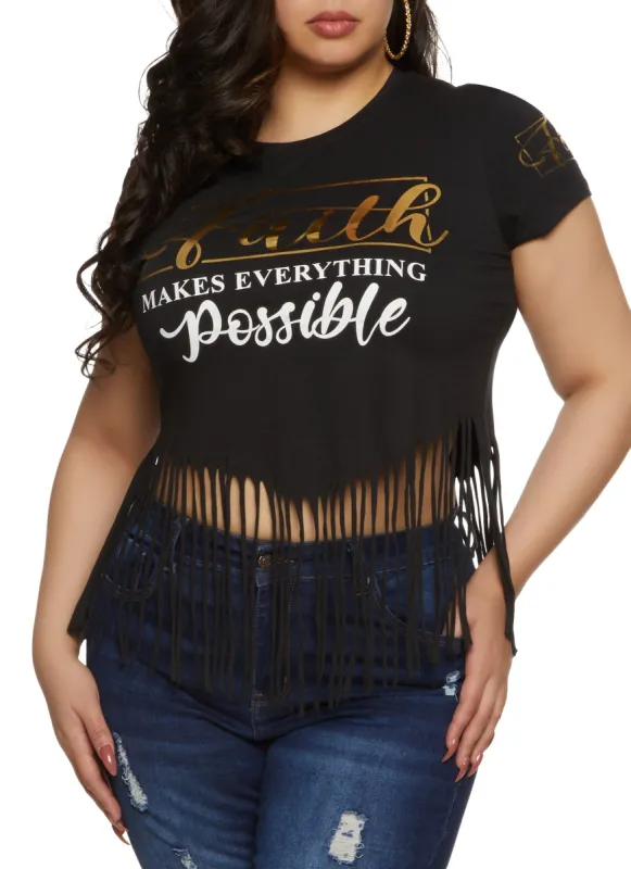 Plus Size Fringe Faith Makes Everything Possible Foil Tee sold by Rainbow