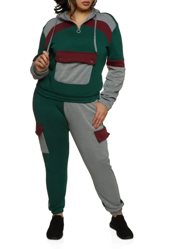 Plus Size Color Block Flap Pocket Hoodie sold by Rainbow