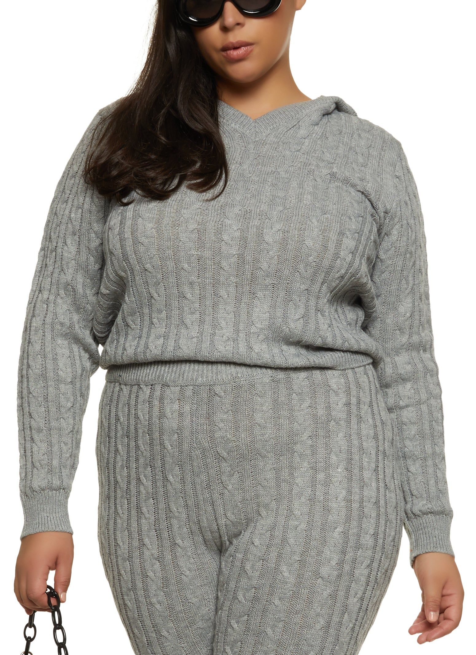 Plus Size Cable Knit Hooded Sweater sold by Rainbow product image thumbnail 2