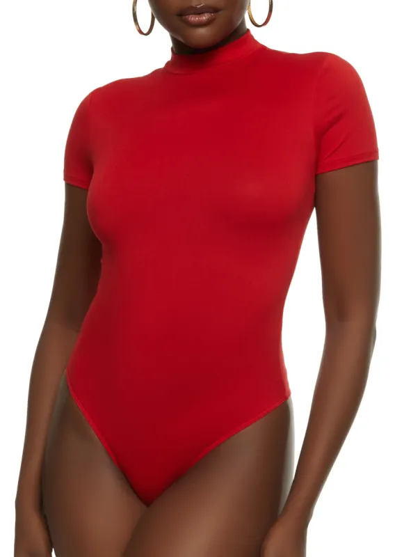 Solid Mock Neck Short Sleeve Bodysuit sold by Rainbow