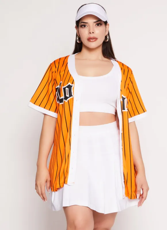Plus Size Striped Love Graphic Baseball Jersey sold by Rainbow