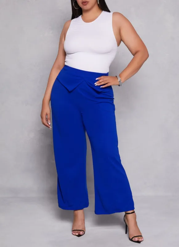 Plus Size Fold Over Waist Wide Leg Pants sold by Rainbow