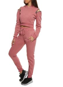 Zip Cold Shoulder Cropped Hoodie sold by Rainbow