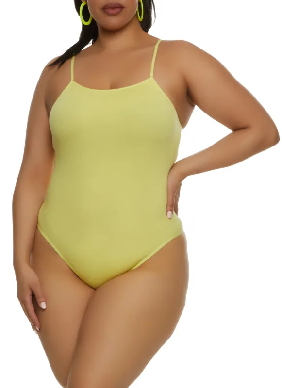 Plus Size Seamless Criss Cross Back Cami Bodysuit sold by Rainbow