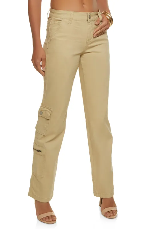 Twill Mid Rise Straight Leg Cargo Pants sold by Rainbow