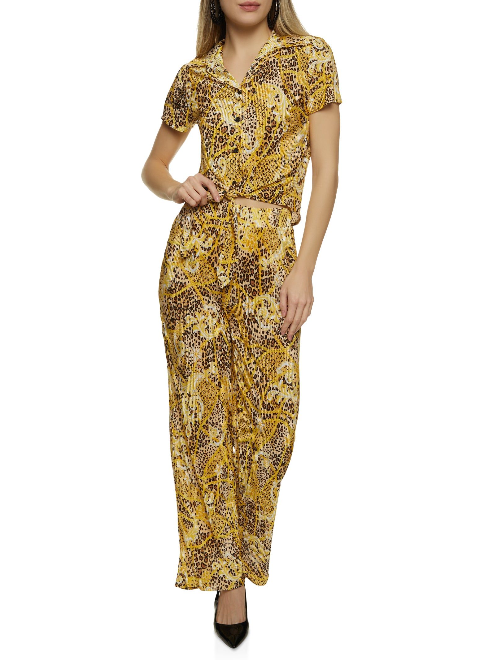 Printed Plisse Tie Front Shirt sold by Rainbow product image thumbnail 2