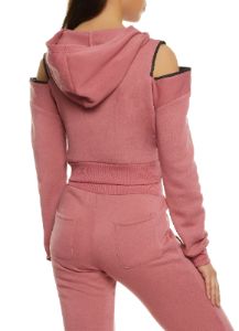 Zip Cold Shoulder Cropped Hoodie sold by Rainbow