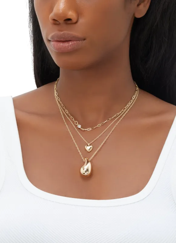 Metallic Teardrop Layered Necklace sold by Rainbow