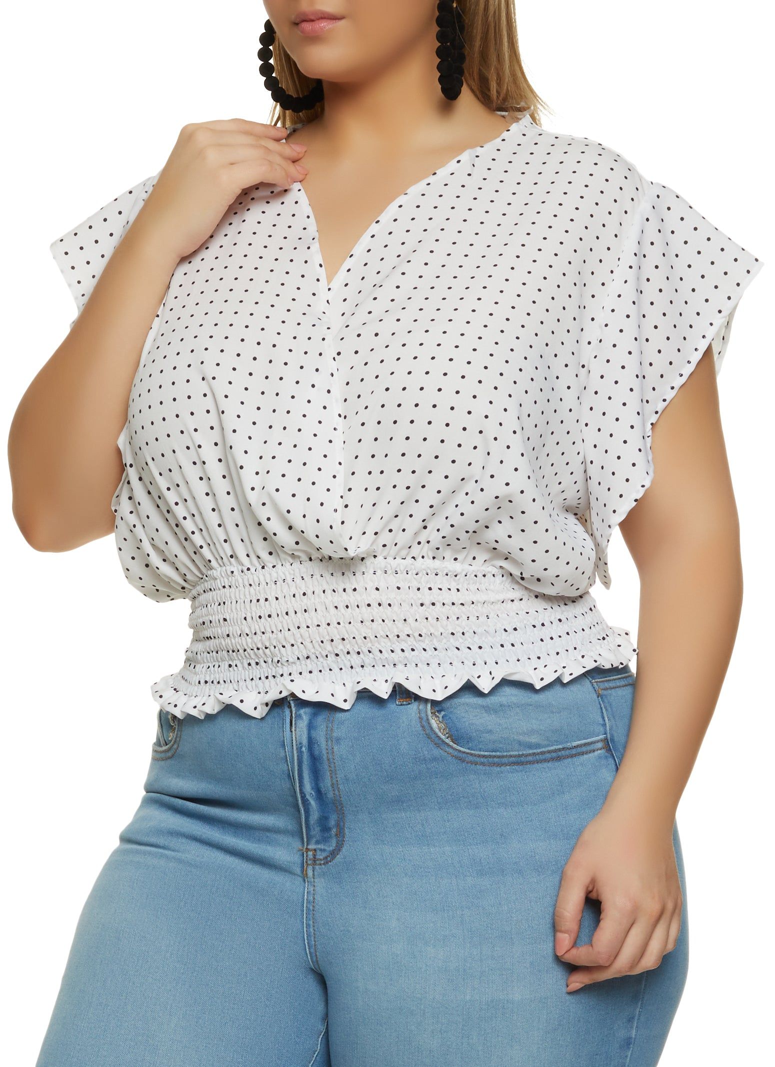 Plus Size Polka Dot Print Wrap Top sold by Rainbow