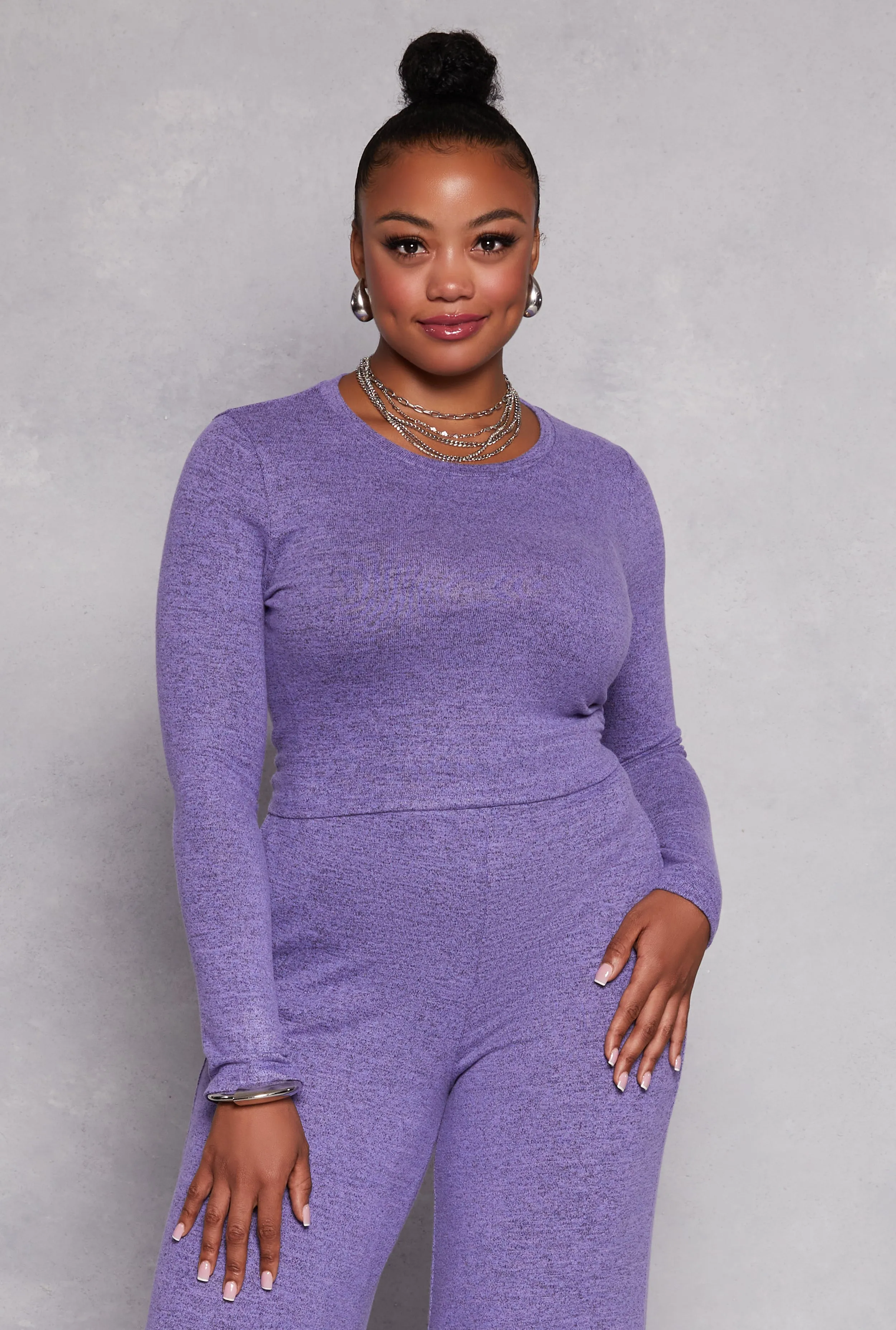 Plus Size Brushed Knit Long Sleeve Crop Top sold by Rainbow