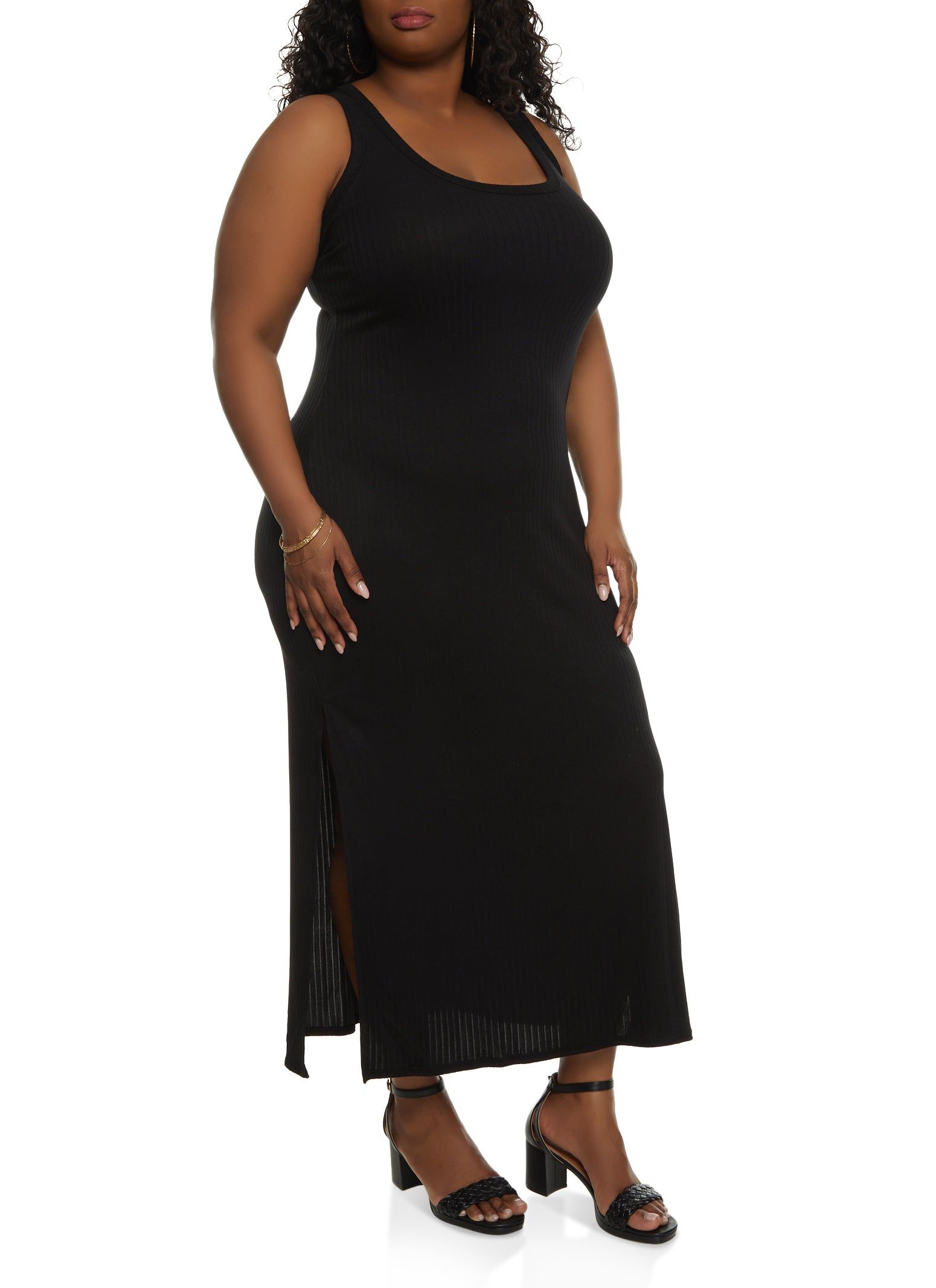 Plus Size Ribbed Side Slit Maxi Tank Dress sold by Rainbow product image thumbnail 2