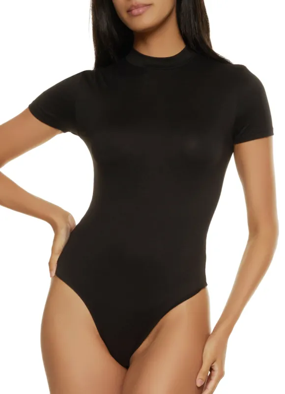 Solid Mock Neck Short Sleeve Bodysuit sold by Rainbow