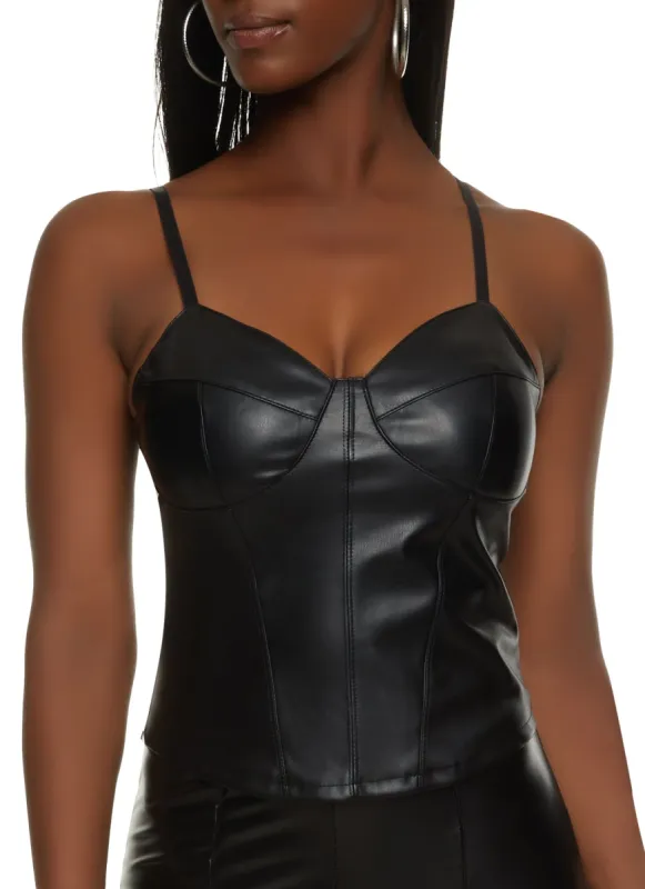 Faux Leather Smocked Back Bustier Top sold by Rainbow