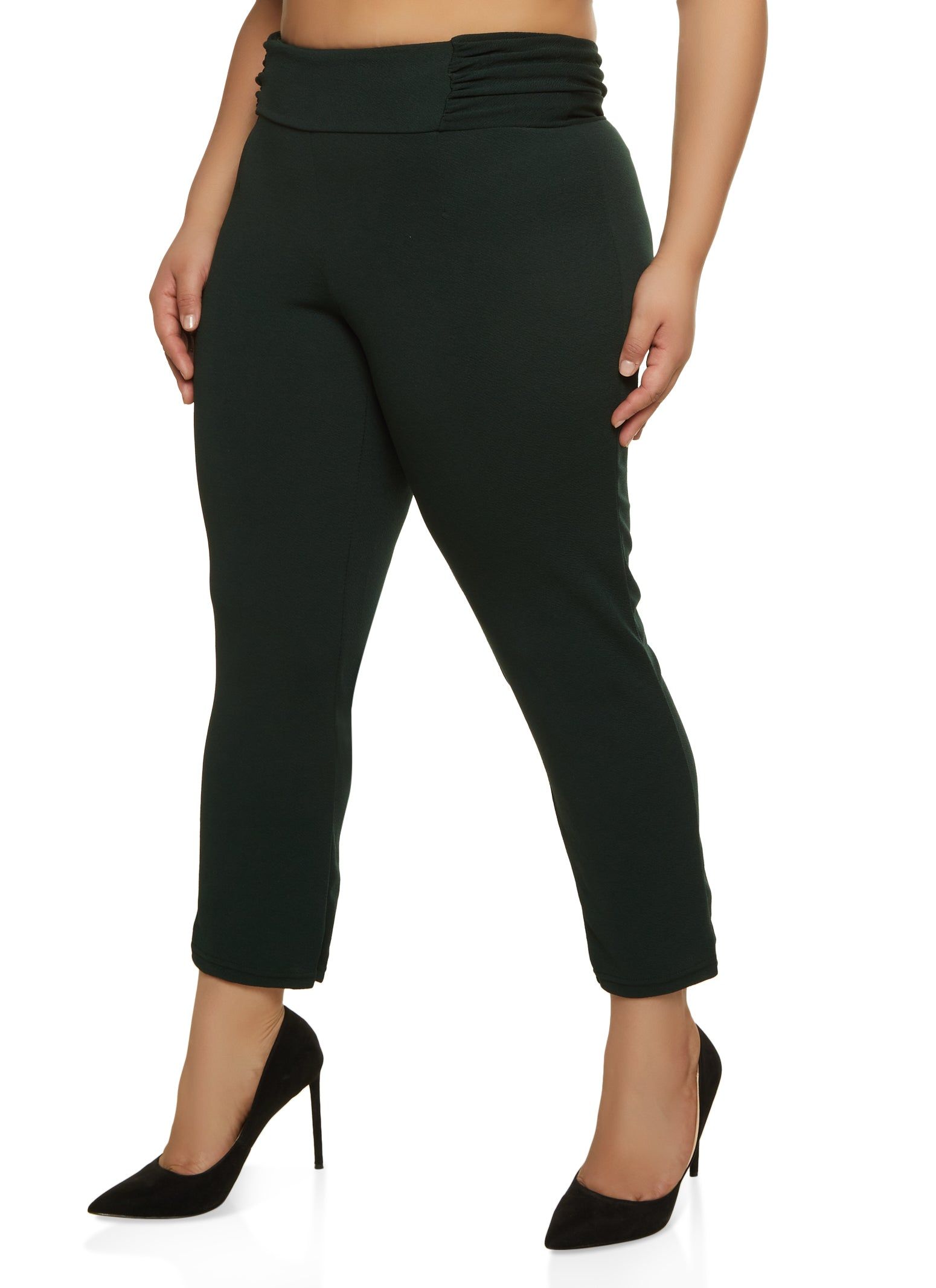 Plus Size Ruched Waist Crepe Knit Pants sold by Rainbow
